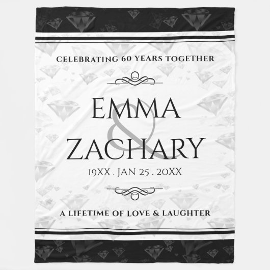 Elegant 60e 75e Diamond Bruiloft Jubileum Fleece Deken (Voorkant)