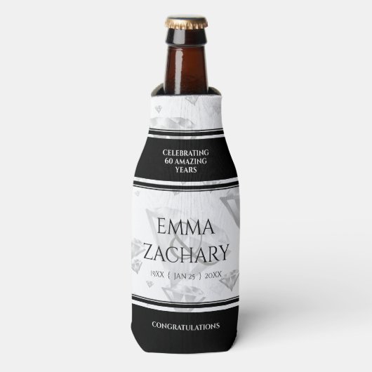 Elegant 60e 75e Diamond Bruiloft Jubileum Flesjeskoeler (Fles Voorkant)