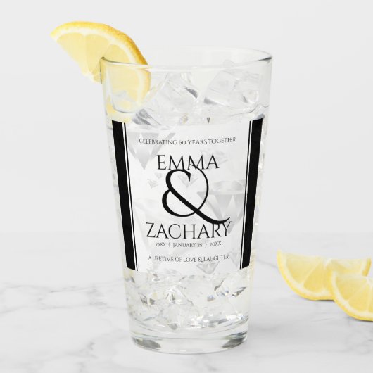 Elegant 60e 75e Diamond Bruiloft Jubileum Glas (Voorkant ijs)