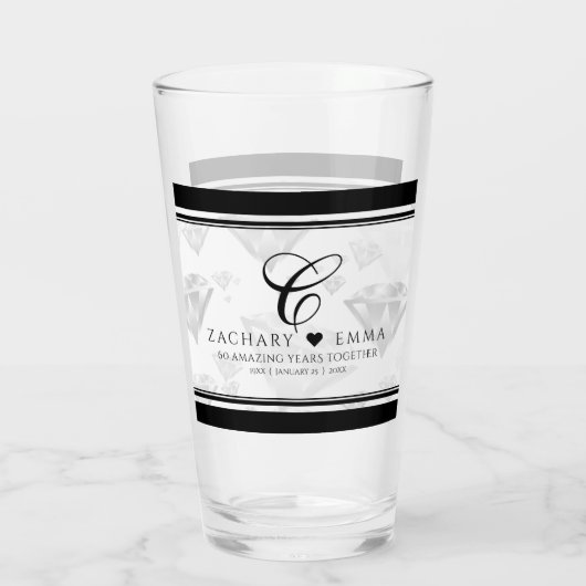 Elegant 60e 75e Diamond Bruiloft Jubileum Glas (Achterkant)