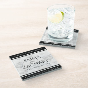 Elegant 60e 75e Diamond Bruiloft Jubileum Glazen Onderzetter