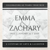 Elegant 60e 75e Diamond Bruiloft Jubileum Glazen Onderzetter (Voorkant)