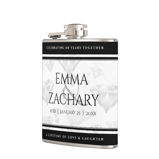 Elegant 60e 75e Diamond Bruiloft Jubileum Heupfles (Links)