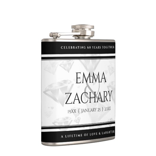 Elegant 60e 75e Diamond Bruiloft Jubileum Heupfles (Rechts)