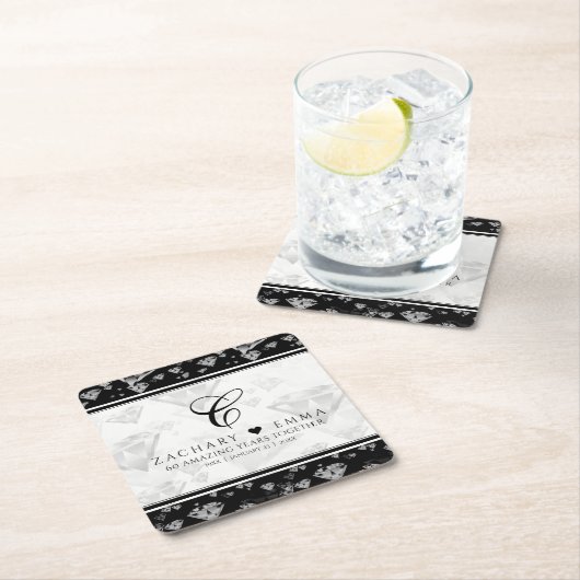 Elegant 60e 75e Diamond Bruiloft Jubileum Kartonnen Onderzetters (Insitu)