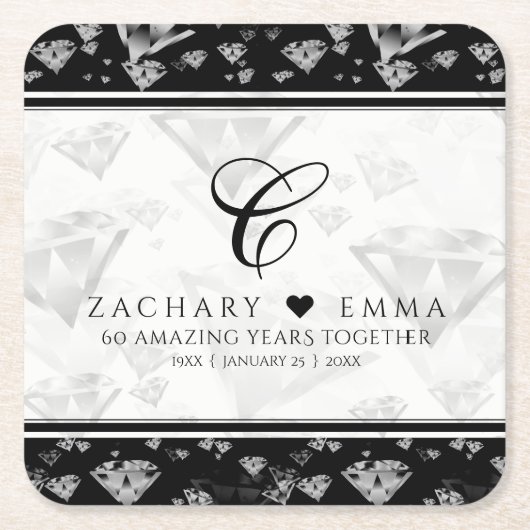 Elegant 60e 75e Diamond Bruiloft Jubileum Kartonnen Onderzetters (Voorkant)