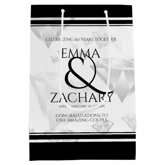 Elegant 60e 75e Diamond Bruiloft Jubileum Medium Cadeauzakje (Achterkant)