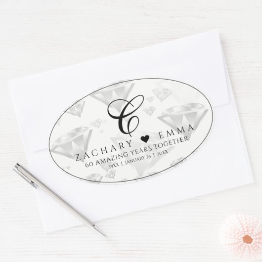 Elegant 60e 75e Diamond Bruiloft Jubileum Ovale Sticker (Envelop)