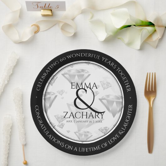 Elegant 60e 75e Diamond Bruiloft Jubileum Papieren Bordje (Huwelijk)