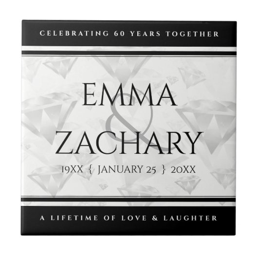 Elegant 60e 75e Diamond Bruiloft Jubileum Tegeltje (Voorkant)