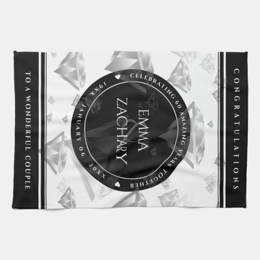 Elegant 60e 75e Diamond Bruiloft Jubileum Theedoek (Horizontaal)