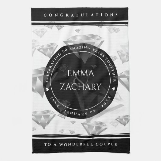 Elegant 60e 75e Diamond Bruiloft Jubileum Theedoek (Verticaal)