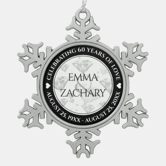 Elegant 60e 75e Diamond Bruiloft Jubileum Tin Sneeuwvlok Ornament (Voorkant)