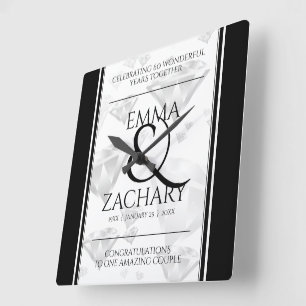 Elegant 60e 75e Diamond Bruiloft Jubileum Vierkante Klok