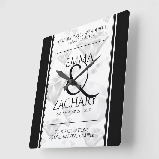 Elegant 60e 75e Diamond Bruiloft Jubileum Vierkante Klok (Hoek)