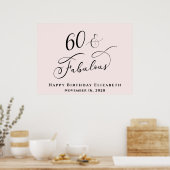 Elegant 60e Pink Verjaardagsfeestje Poster (Keuken)