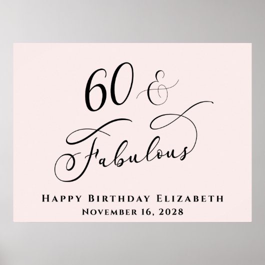 Elegant 60e Pink Verjaardagsfeestje Poster (Voorkant)