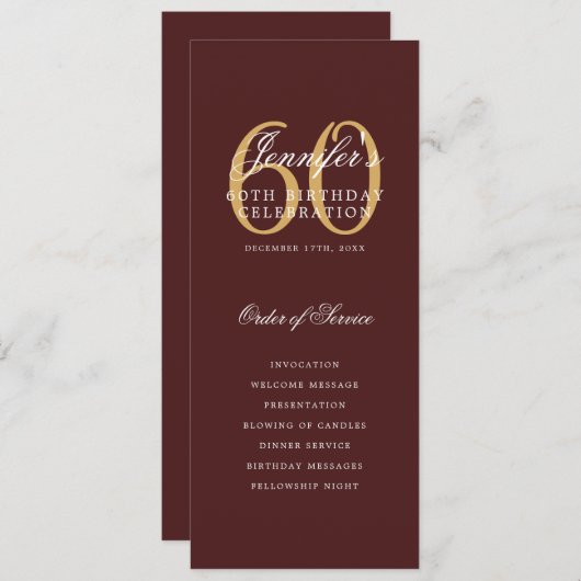 Elegant 60e Programma Gold Bourgogne Menu+Dank U (Voorkant / Achterkant)
