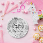 Elegant 60e verjaardag Floral Silver White Papieren Bordje (Feest)