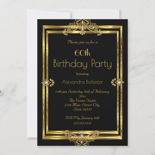 Elegant 60e verjaardag Foto Black Gold Pareltjes Kaart (Voorkant)