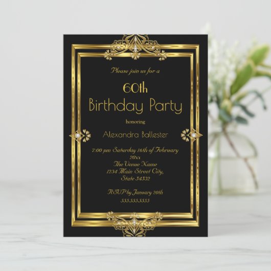 Elegant 60e verjaardag Foto Black Gold Pareltjes Kaart (Staand voorkant)