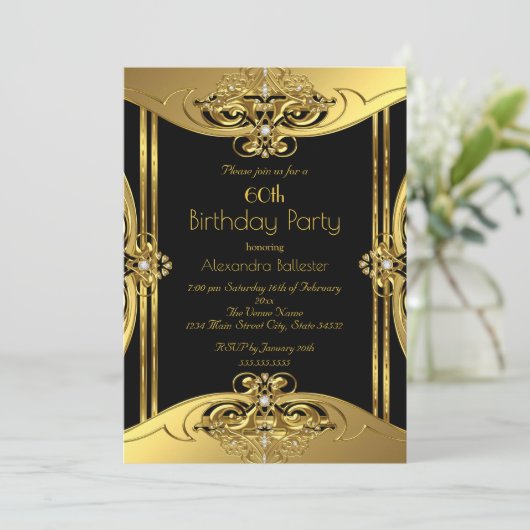 Elegant 60e verjaardag Foto Gold Black Kaart (Staand voorkant)
