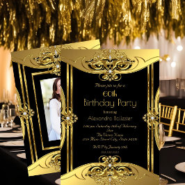 Elegant 60e verjaardag Foto Gold Black Kaart