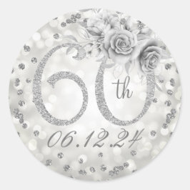 Elegant 60e verjaardag Glam Lights Silver Ronde Sticker