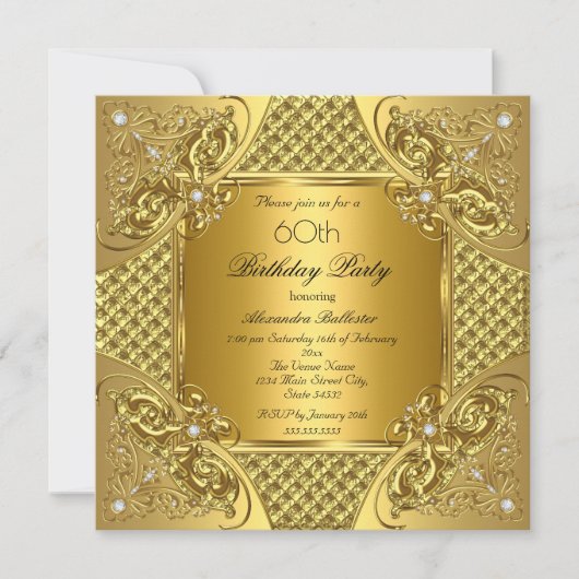 Elegant 60e verjaardag Gold Diamonds Kaart (Voorkant)