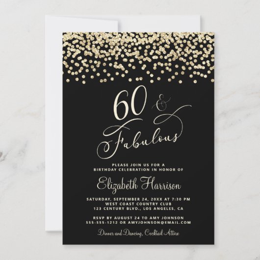Elegant 60e verjaardag Gold Glitter Black Kaart (Voorkant)