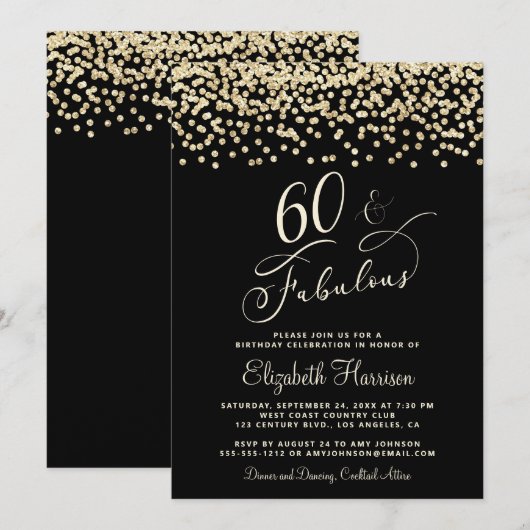 Elegant 60e verjaardag Gold Glitter Black Kaart (Voorkant / Achterkant)