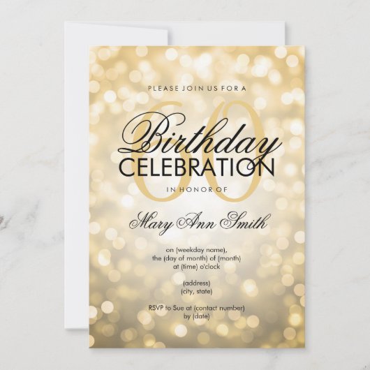 Elegant 60e verjaardag Gold Glitter Lights Kaart (Voorkant)