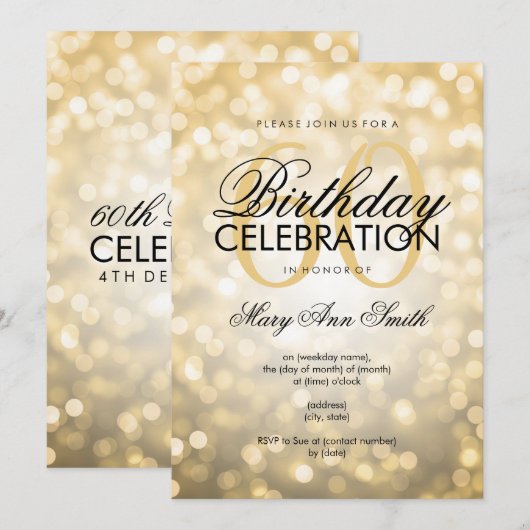 Elegant 60e verjaardag Gold Glitter Lights Kaart (Voorkant / Achterkant)