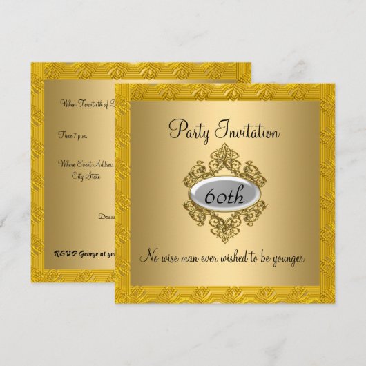 Elegant 60e verjaardag Gold Invitation Kaart (Voorkant / Achterkant)