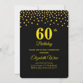 Elegant 60e verjaardag & gouden Confetti op zwart Kaart (Voorkant)