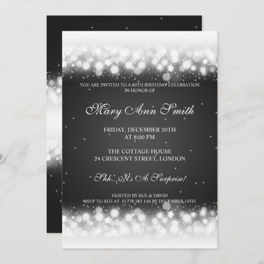 Elegant 60e verjaardag Magic Sparkle Black Kaart (Voorkant / Achterkant)