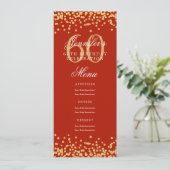 Elegant 60e verjaardag Menu Gold Red Confetti Kaart (Staand voorkant)