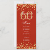 Elegant 60e verjaardag Menu Gold Red Confetti Kaart (Voorkant)