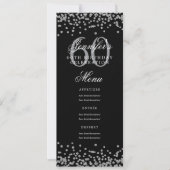 Elegant 60e verjaardag Menu Zilver Zwart Confetti Kaart (Voorkant)