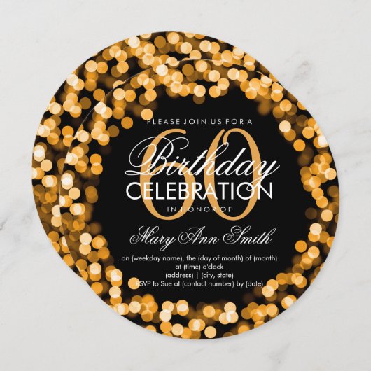 Elegant 60e verjaardag mousserende lichten goud kaart (Voorkant / Achterkant)