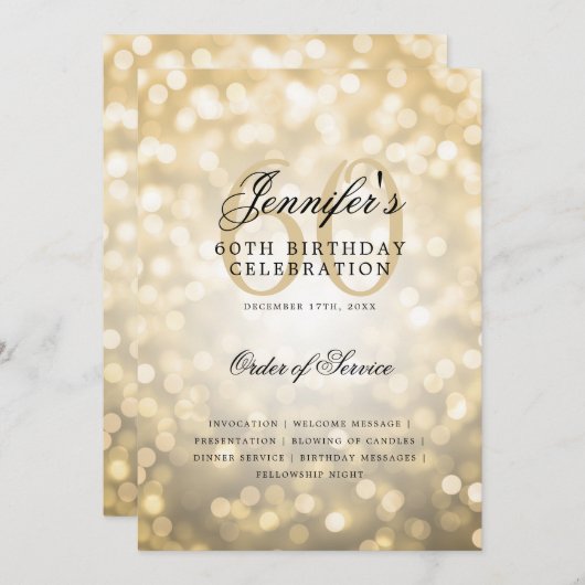 Elegant 60e verjaardag programma Gold Bokeh w / Me (Voorkant / Achterkant)