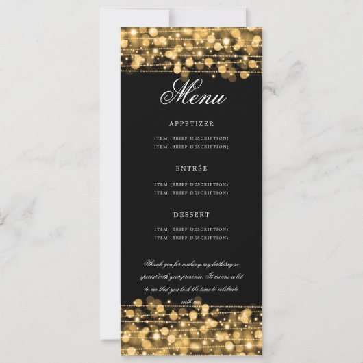 Elegant 60e verjaardag programma Gold Menu + Dank  (Achterkant)