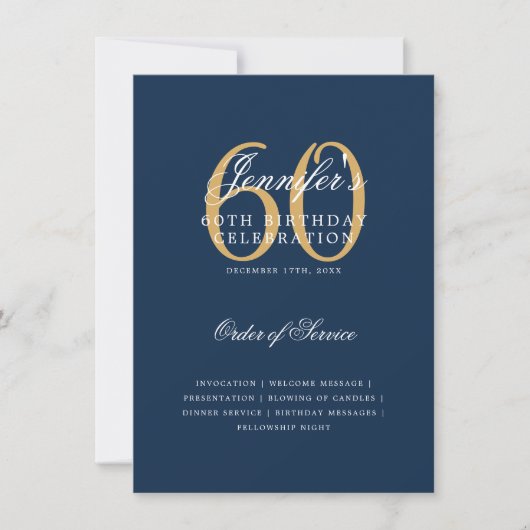 Elegant 60e verjaardag programma Gold Navy Menu (Voorkant)