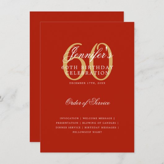 Elegant 60e verjaardag programma Gold Red Menu (Voorkant / Achterkant)
