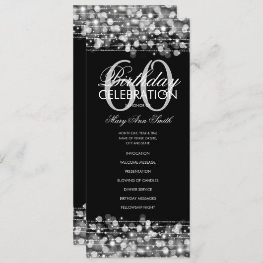 Elegant 60e verjaardag Programma Silver met Menu (Voorkant / Achterkant)