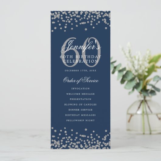 Elegant 60e verjaardag programma Zilver Marine Bla (Staand voorkant)