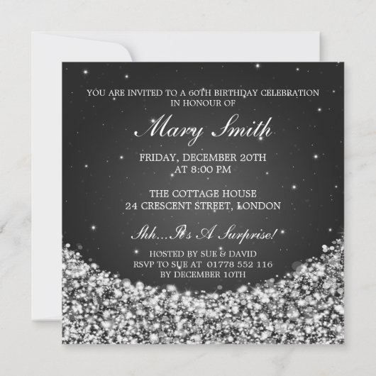 Elegant 60e verjaardag Star Sparkle Black Kaart (Achterkant)