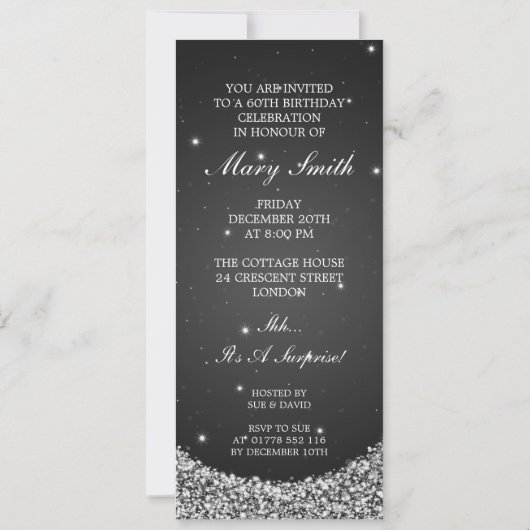 Elegant 60e verjaardag Star Sparkle Black Kaart (Achterkant)