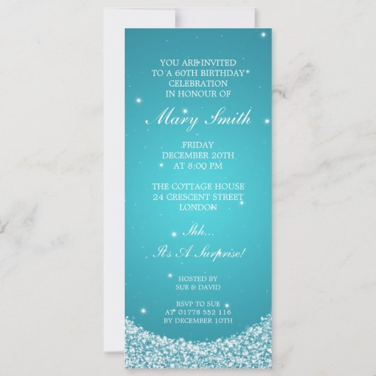 Elegant 60e verjaardag Star Sparkle Blue Kaart (Achterkant)