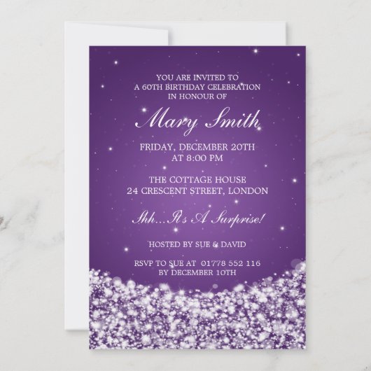 Elegant 60e verjaardag Star Sparkle Paars Kaart (Achterkant)